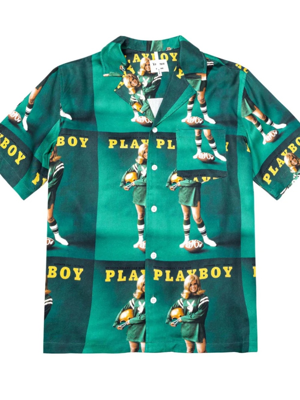 PLAYBOY Green Graphic Camp Collar Button-Up Shirt
